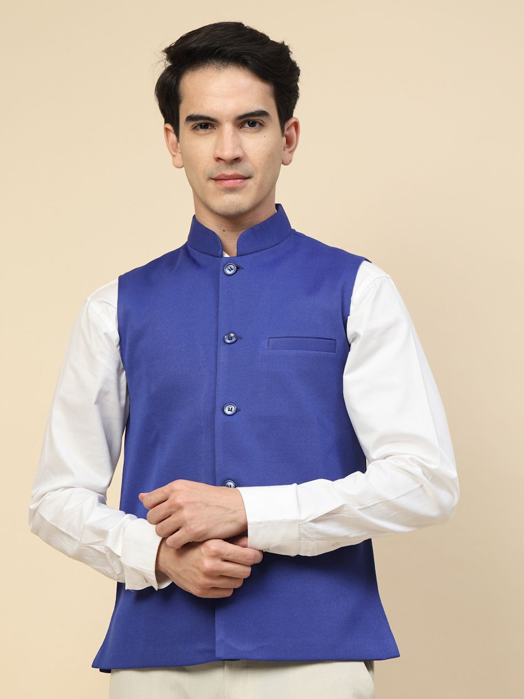 KLOTTHE Mandarin Collar Neck Woven Nehru Jacket-picture-35