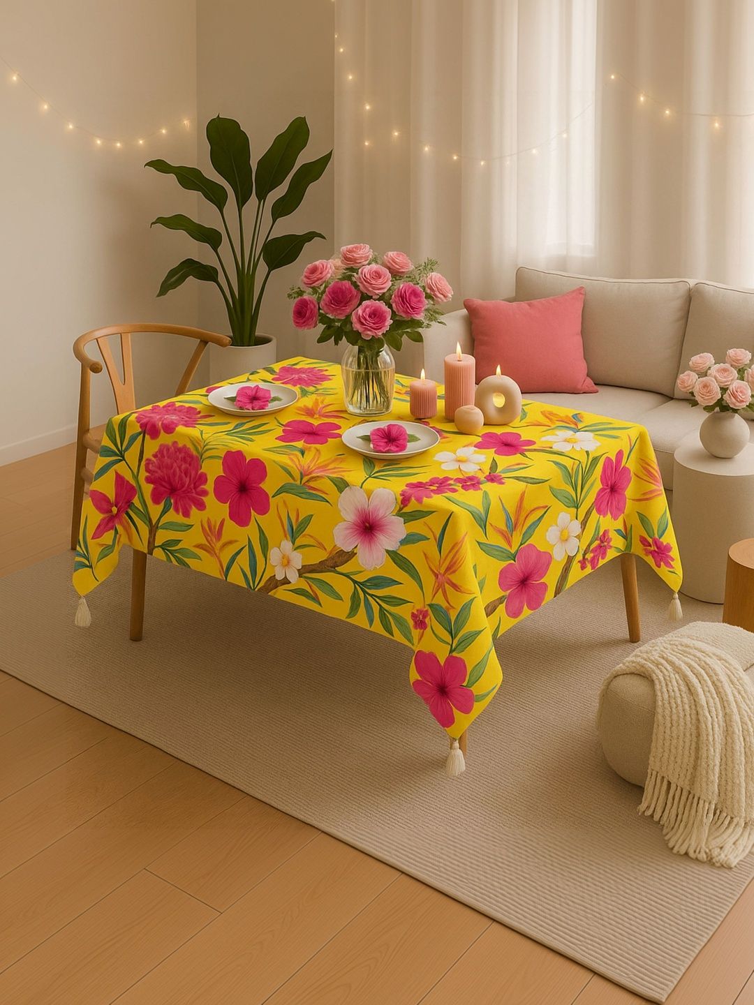 THROWPILLOW Multicoloured Floral Anti-Slip 8-Seater Table Cover with Embellished details-picture-53