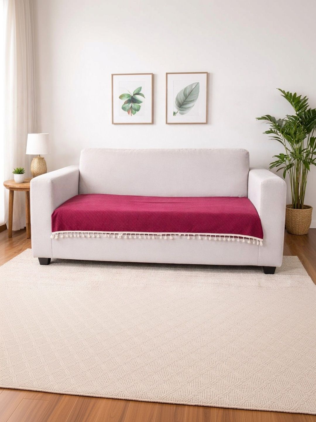 Aura Maroon & Maroon Solid 1 Piece Sofa Cover-picture-28