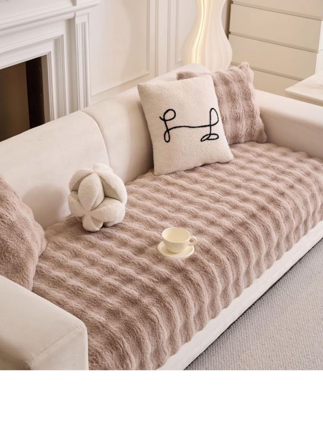 HOMETHREADS Beige & Taupe Solid 1 Piece Sofa Cover-image-36