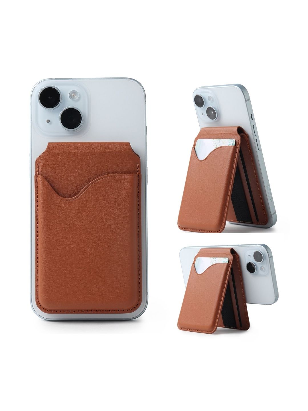 StealODeal Magnetic Brown Leather Card Holder With Stand For Iphone 17