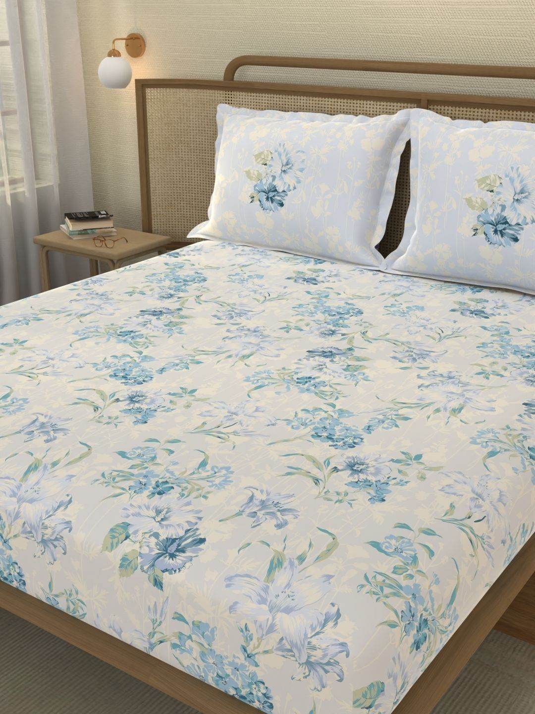 Portico New York Signature Off White Floral 210 TC Bedsheet with 2 Pillow Covers-picture-37
