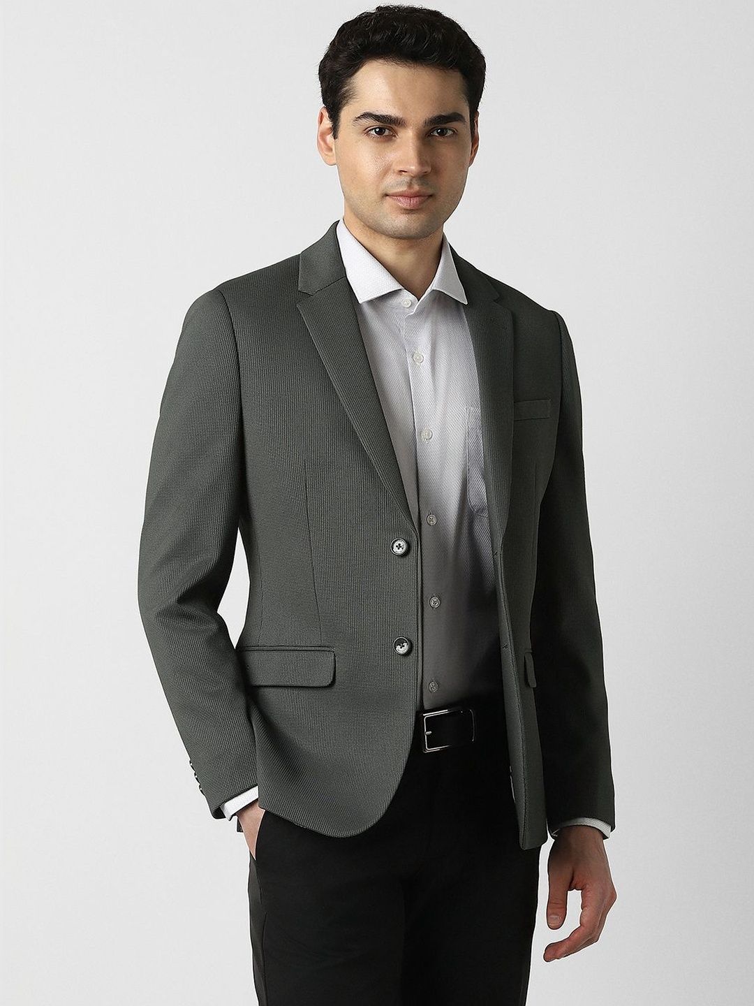 Peter England Elite Self Design Notched Lapel Single-Breasted Slim Fit Formal Blazers-picture-41