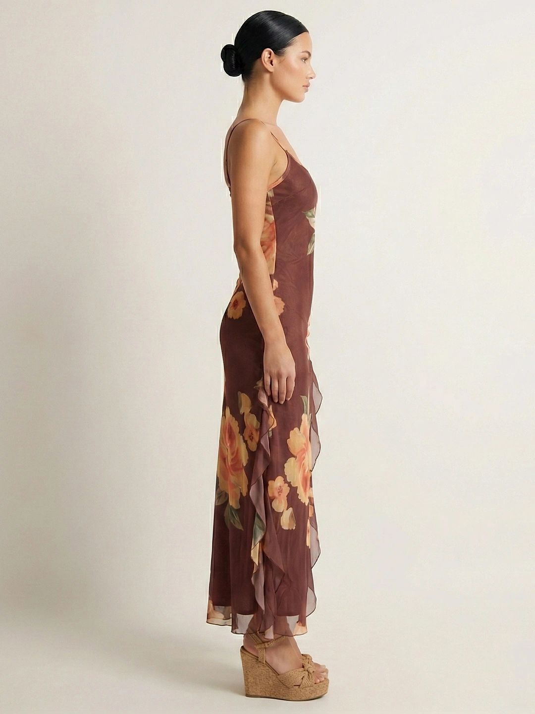 bebe Floral Printed High Slit Sleeveless Strappy Maxi Dress view 1
