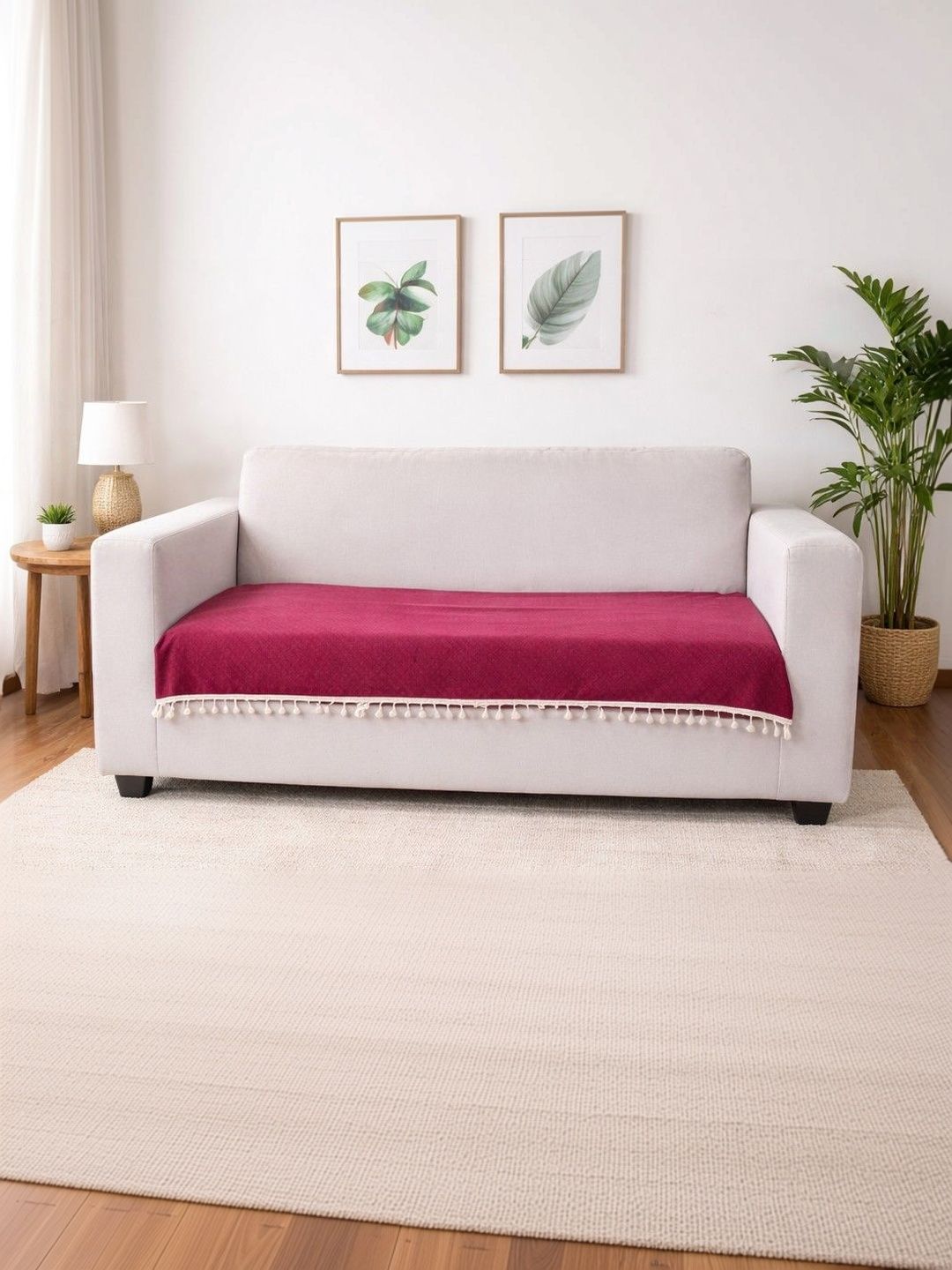 Bajo's Maroon & Maroon Solid 1 Piece Sofa Cover-image-49