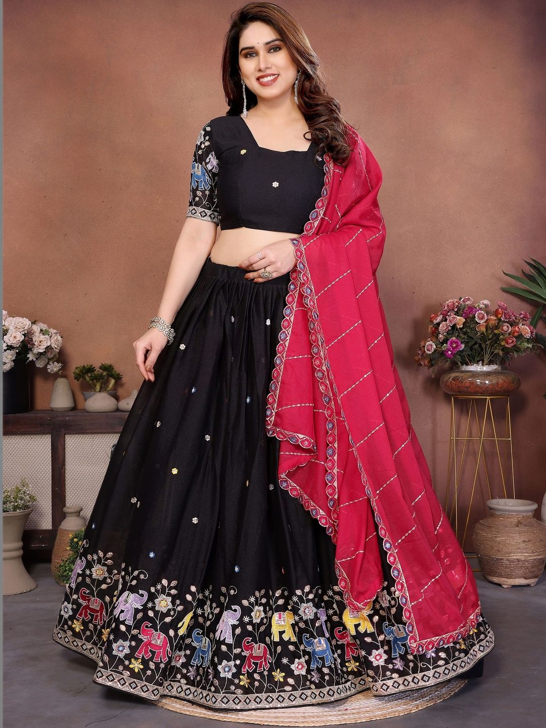 VAIRAGEE Embroidered Thread Work Semi-Stitched Lehenga & Blouse With Dupatta-picture-1