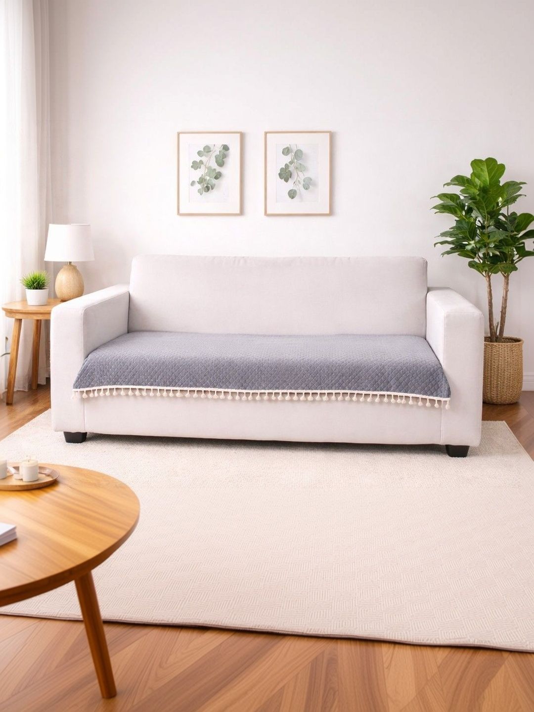 Bajo's Grey & Grey Embroidered 1 Piece Sofa Cover-picture-29
