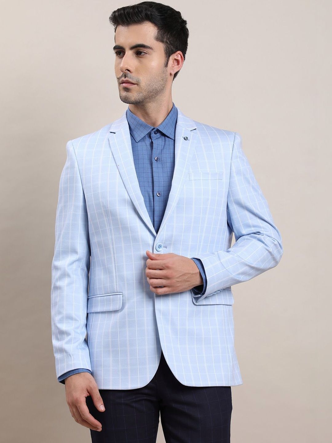 Turtle Checked Notched Lapel Single-Breasted Tailored Fit Blazers-picture-22