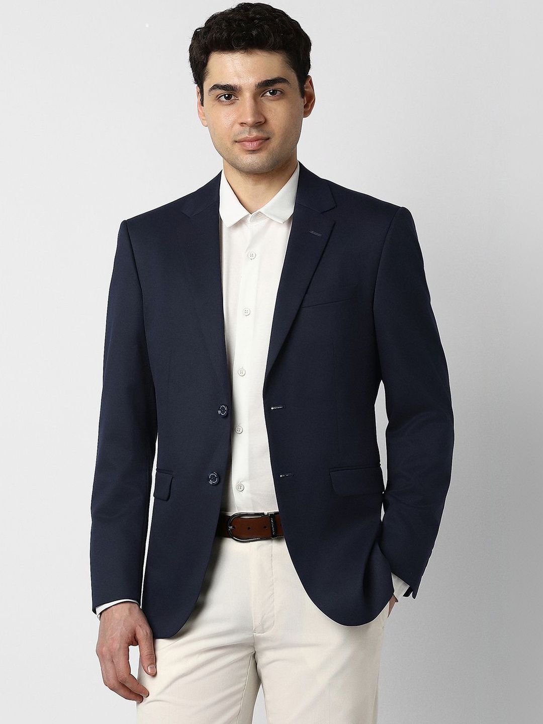 Peter England Elite Notched Lapel Single-Breasted Slim Fit Formal Blazers-image-9