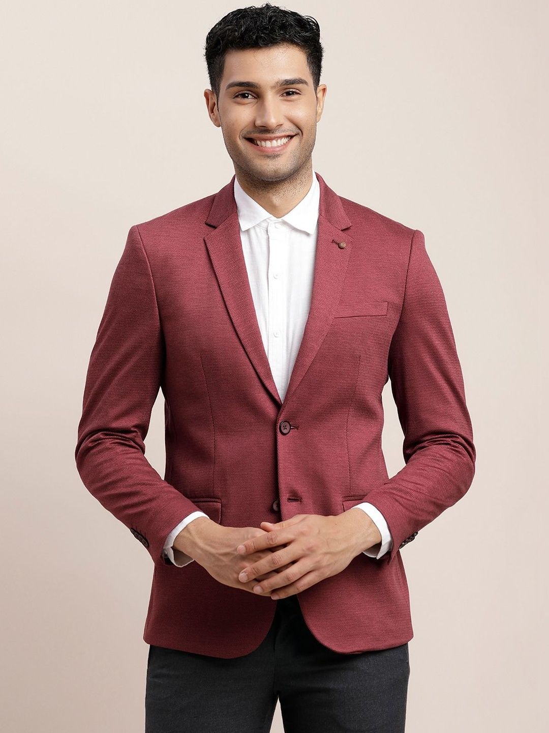 Turtle Self Design Notched Lapel Single-Breasted Tailored Fit Blazers-picture-46