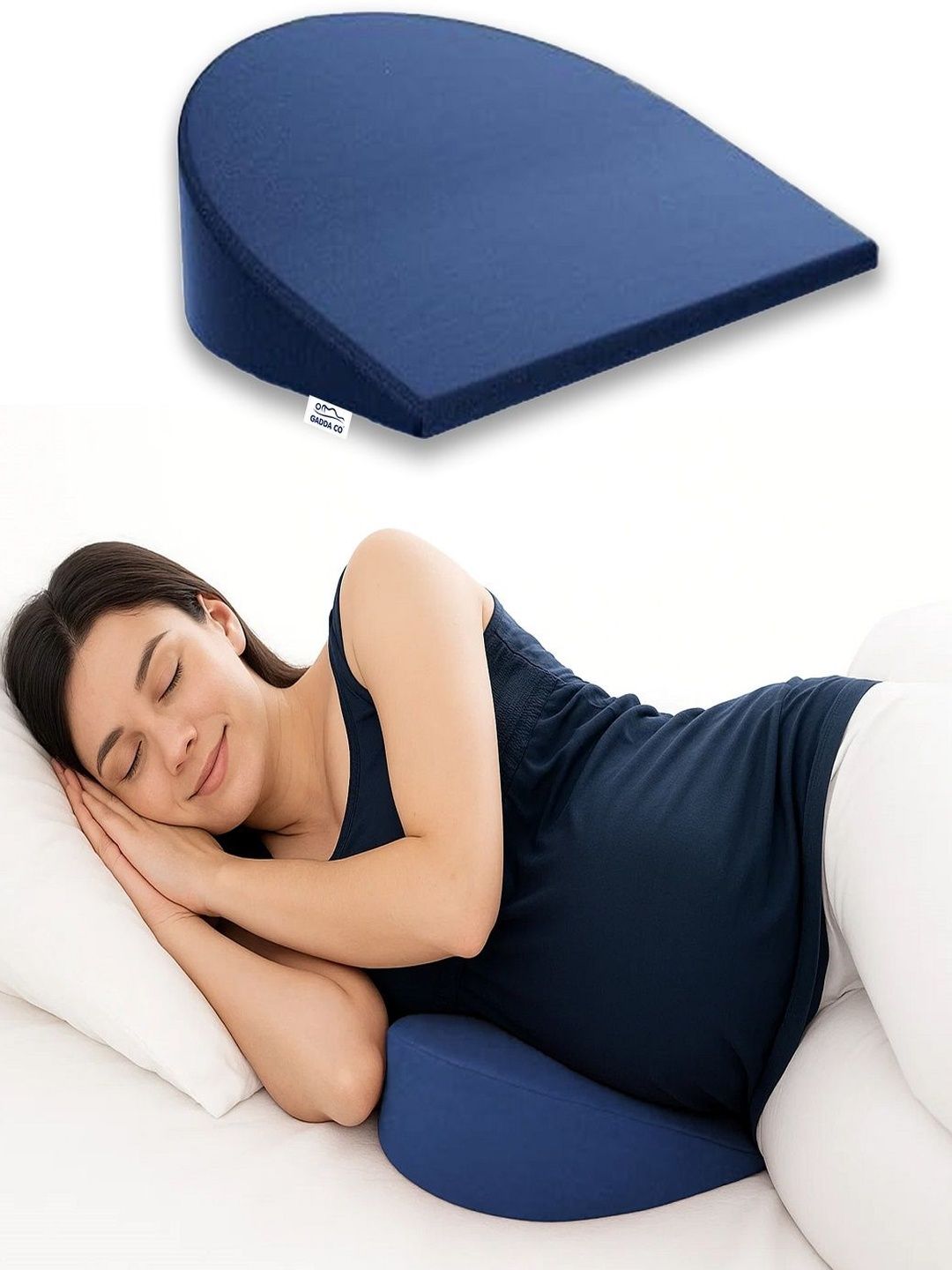GADDA CO Navy Blue Memory Foam Filled Faux Velvet Maternity Pillow-image-26