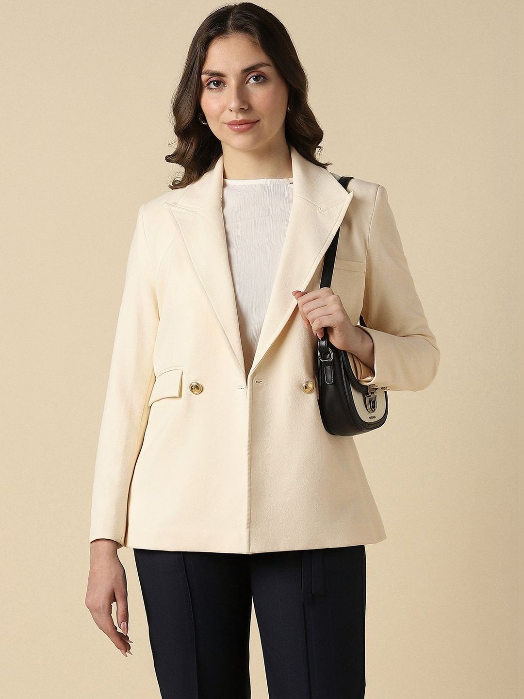 Allen Solly Woman Notched Lapel Double-Breasted Formal Blazers-picture-55