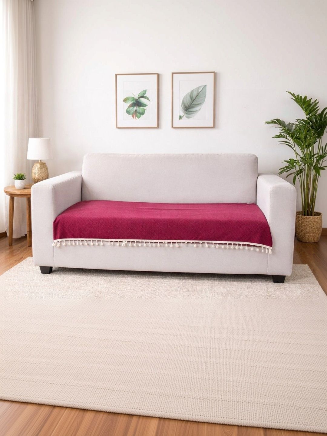 Bajo's Maroon Checked 1 Piece Sofa Cover-image-4