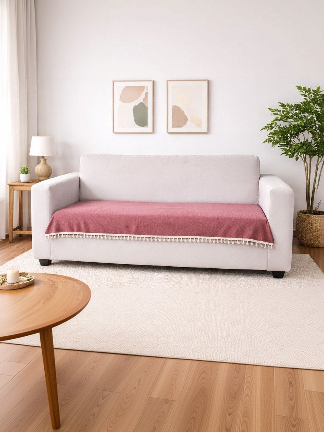 Myntra Elegant Homes Pink & Maroon Solid 1 Piece Sofa Cover-picture-24
