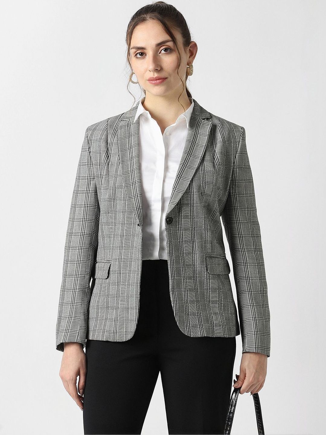 Van Heusen Woman Checked Notched Lapel Single-Breasted Formal Blazers-picture-32