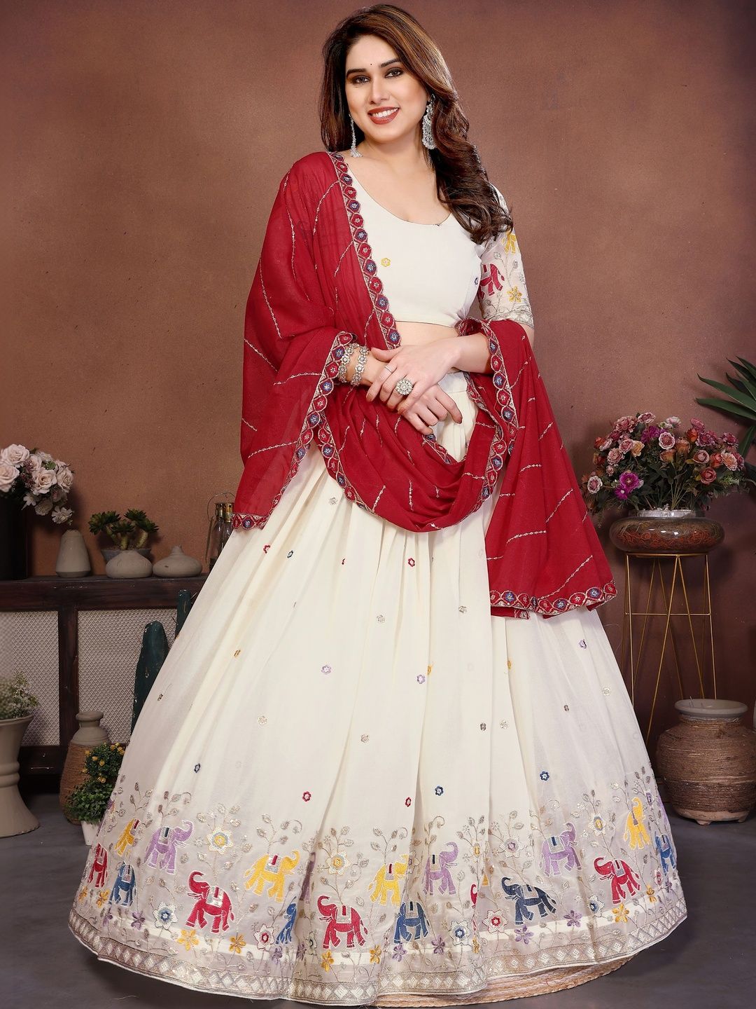 VAIRAGEE Embroidered Thread Work Semi-Stitched Lehenga & Blouse With Dupatta-picture-3