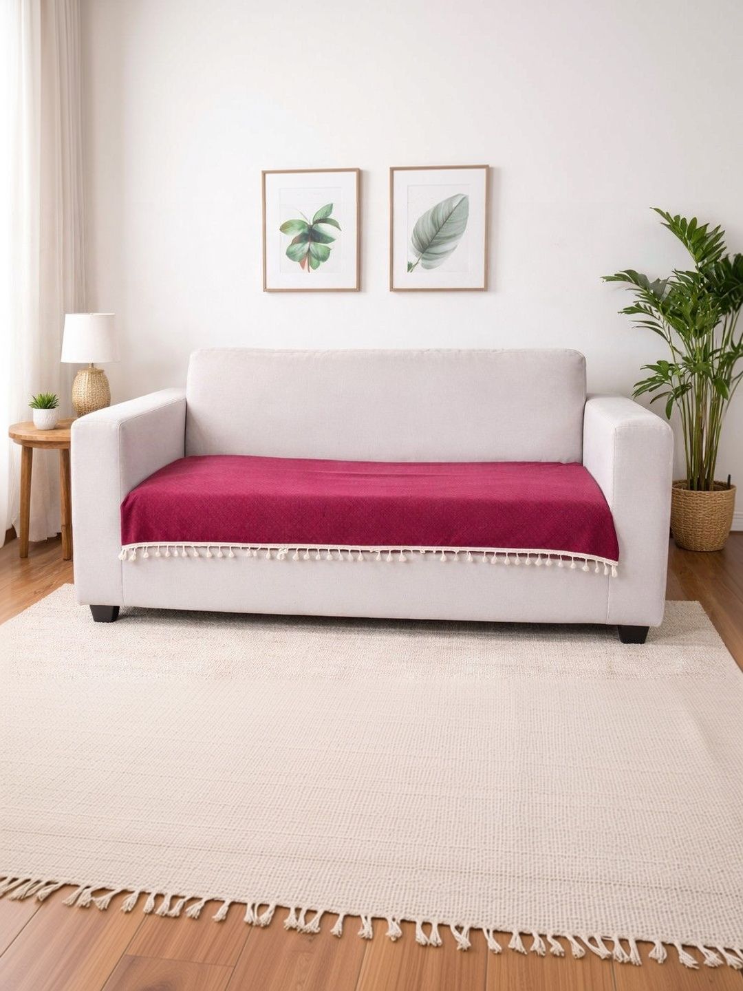 Myntra Elegant Homes Maroon & Maroon Printed 1 Piece Sofa Cover-image-27