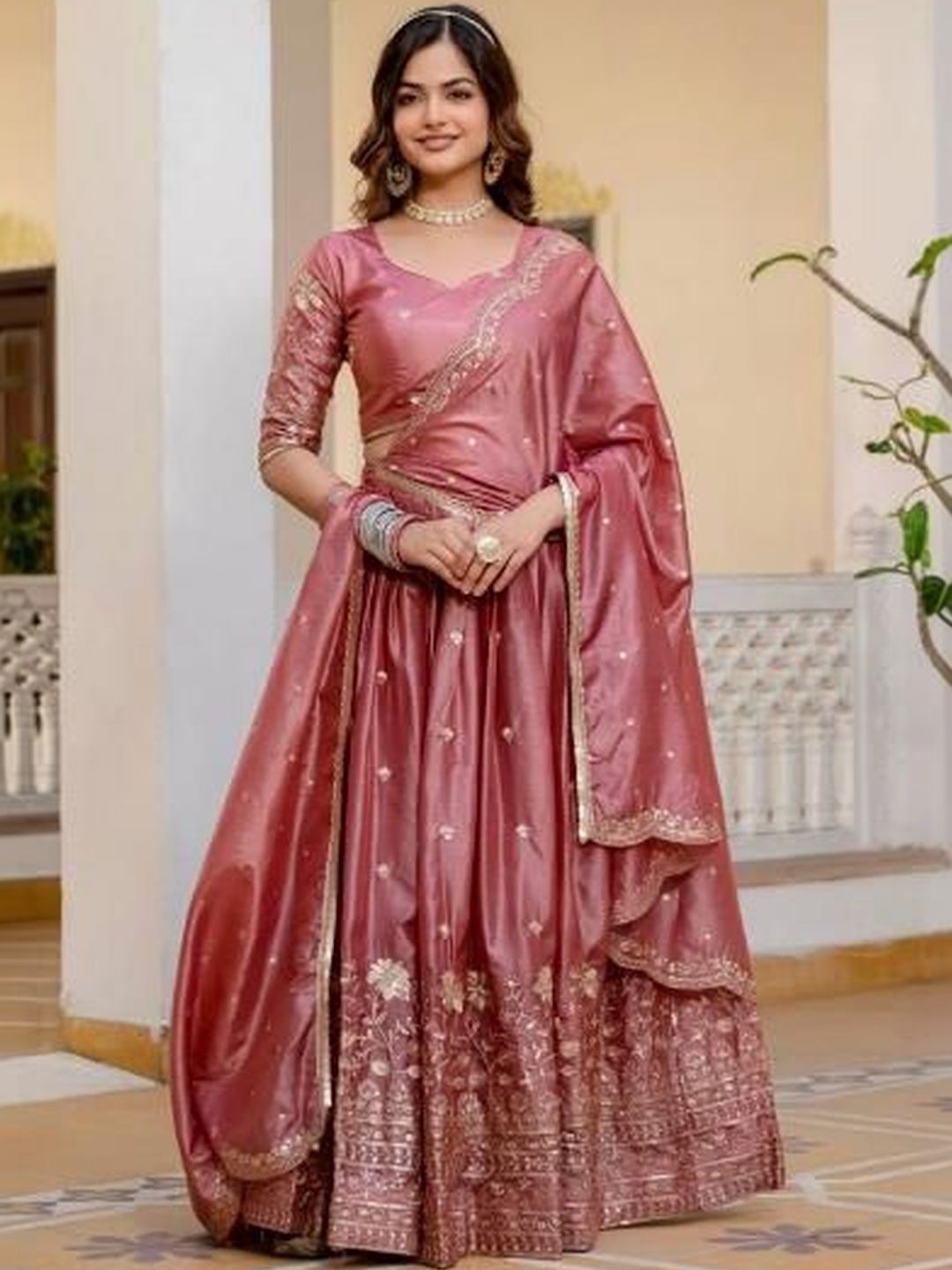 KALINI Embellished Semi-Stitched Lehenga & Blouse With Dupatta