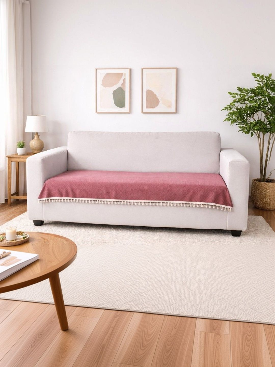 Bajo's Pink & Maroon Solid 1 Piece Sofa Cover-image-48