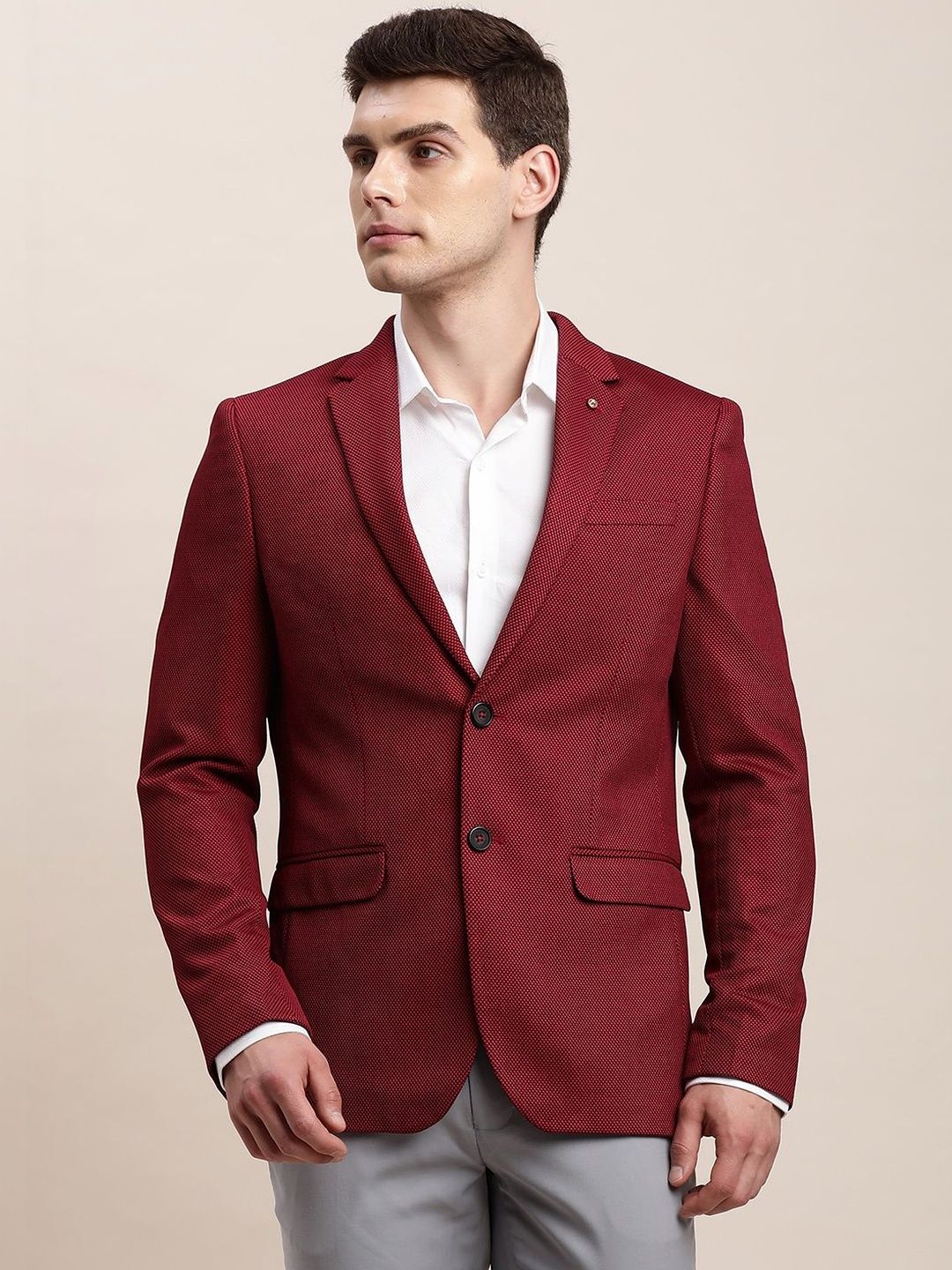 Turtle Self Design Notched Lapel Single-Breasted Tailored Fit Casual Blazers-picture-10