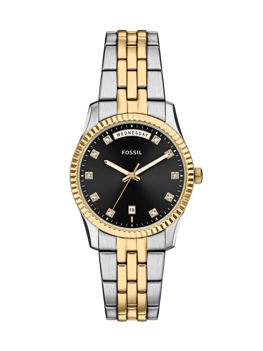 Fossil Women Embellished Dial & Stainless Steel Bracelet Style Straps Analogue Date Aperture Watch ES5458-picture-22