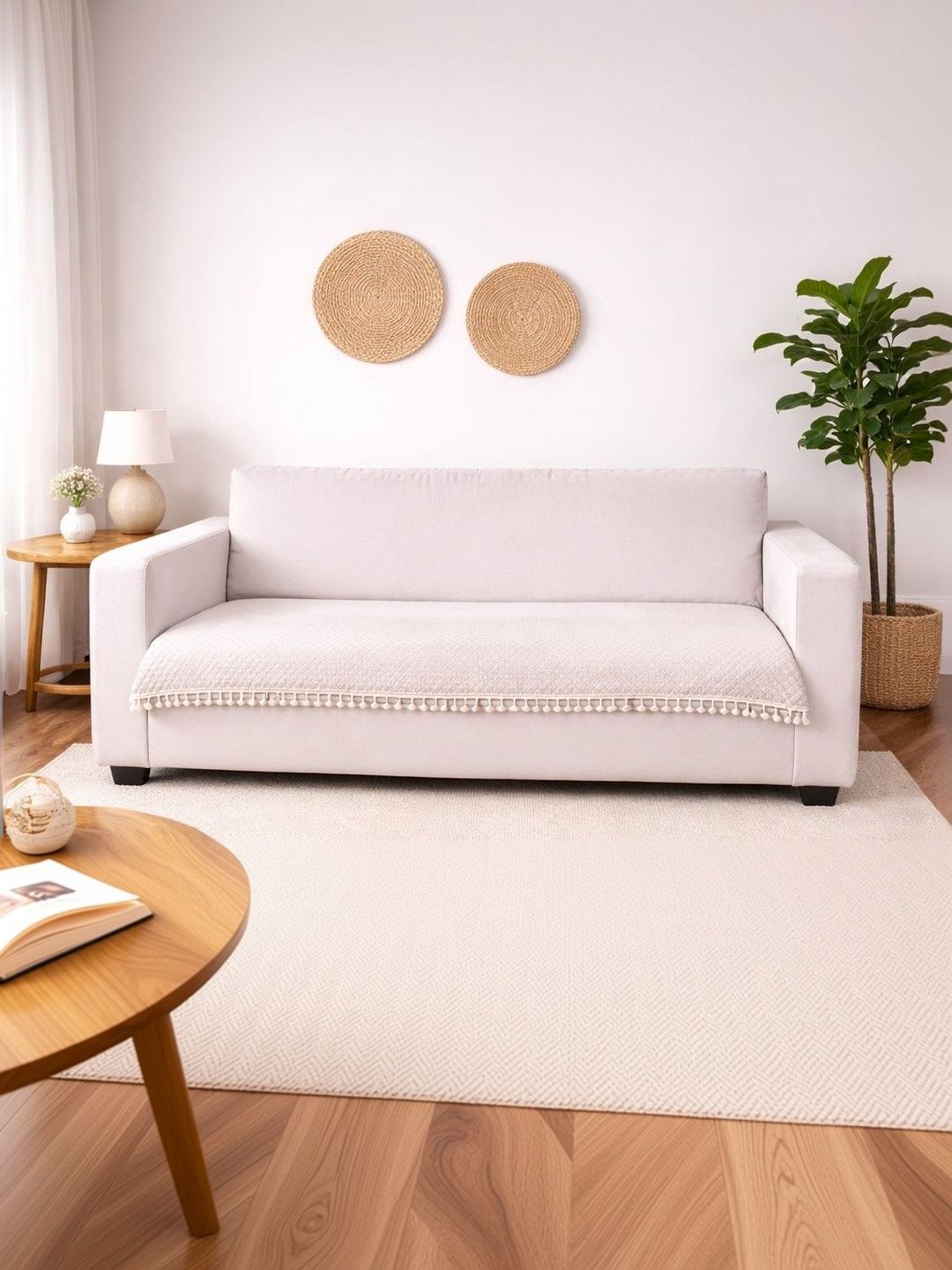 Aura Cream-Coloured & Cream-Coloured 1 Piece Sofa Cover-image-25