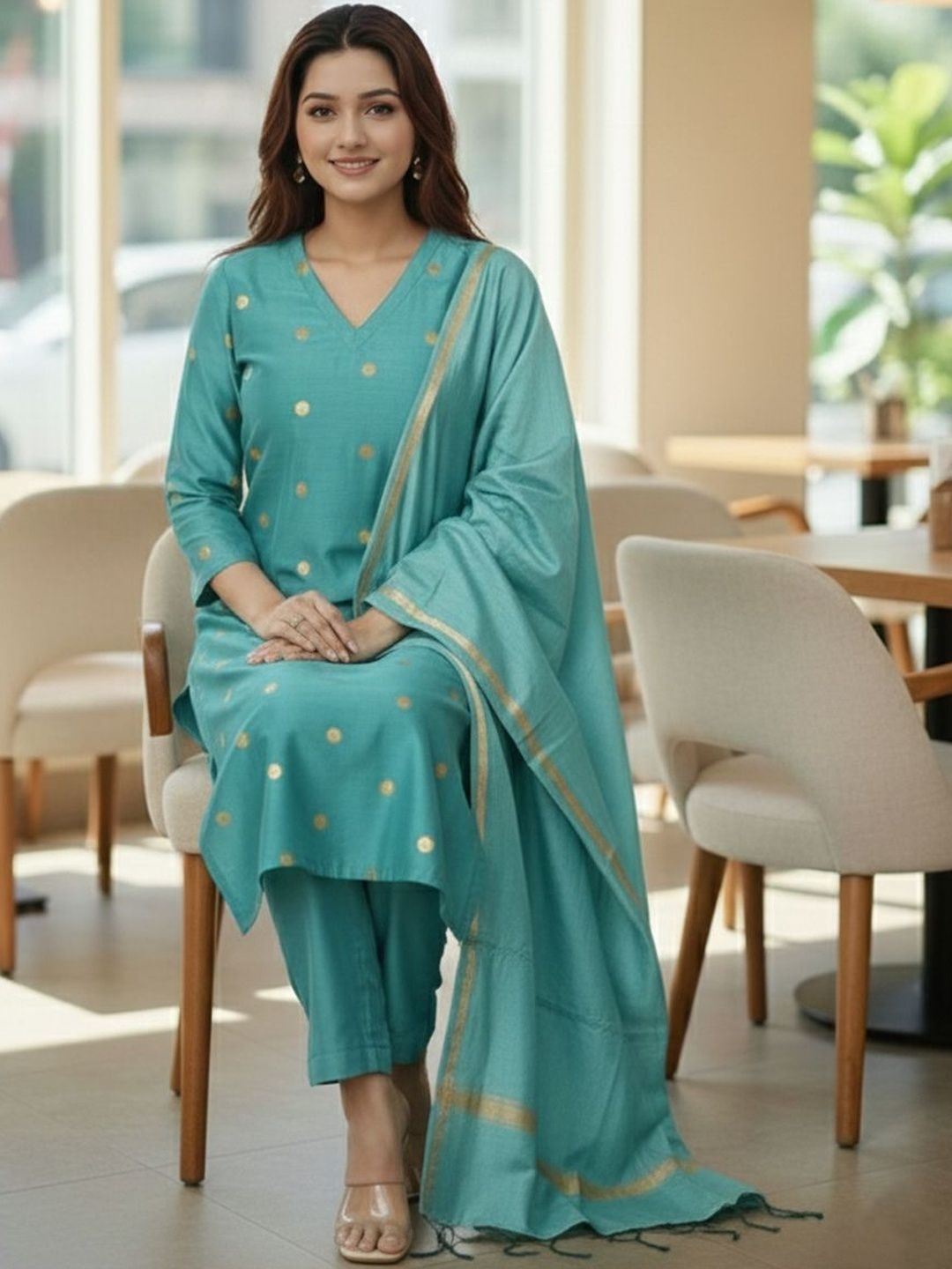 Aaghnya Women Ethnic Motifs Printed Regular Kurta with Trousers & With Dupatta-picture-22
