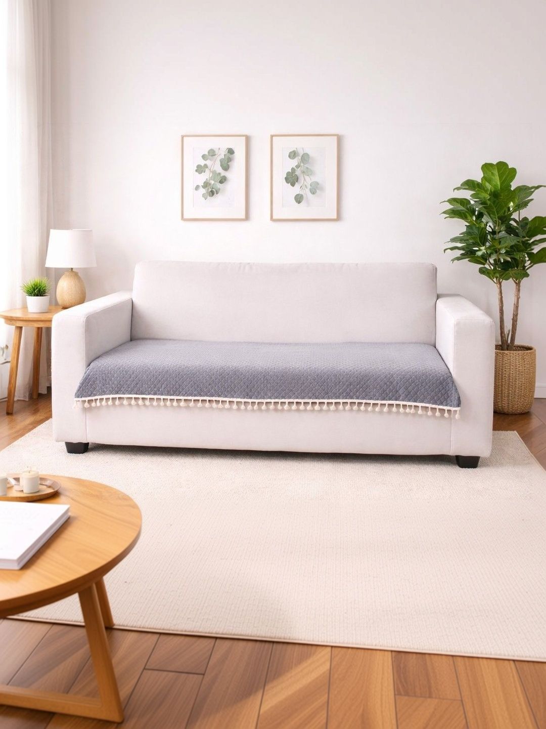 Bajo's Grey Checked 1 Piece Sofa Cover-image-12