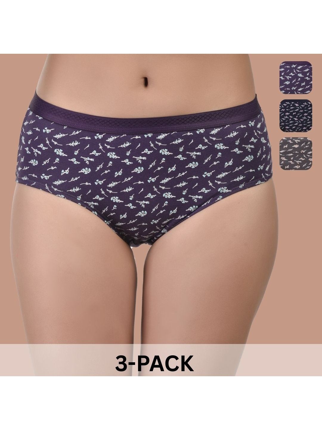 Bruchi CLUB Pack Of 3 Printed Cotton Mid Rise Hipster Briefs-picture-23
