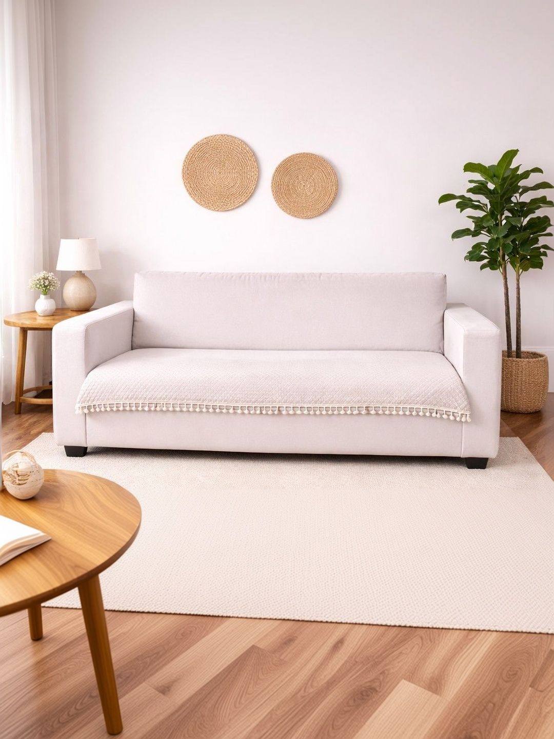 Myntra Elegant Homes Cream-Coloured & Cream-Coloured 1 Piece Sofa Cover-picture-40