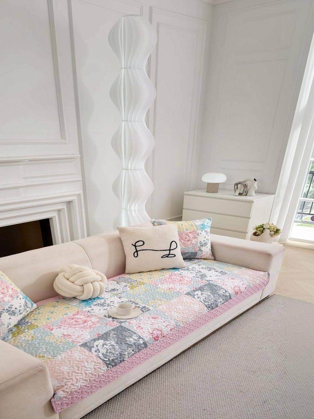 HOMETHREADS Pink & Multicoloured Printed 1 Piece Sofa Cover-image-4