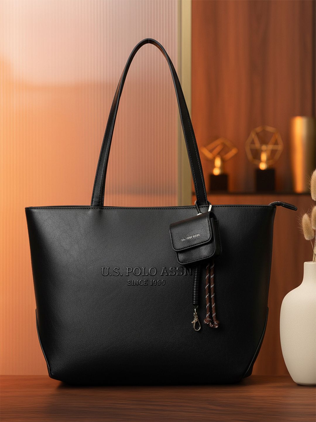U.S. Polo Assn. Women Bree Black Solid tote Handbag with Key Holder-picture-36