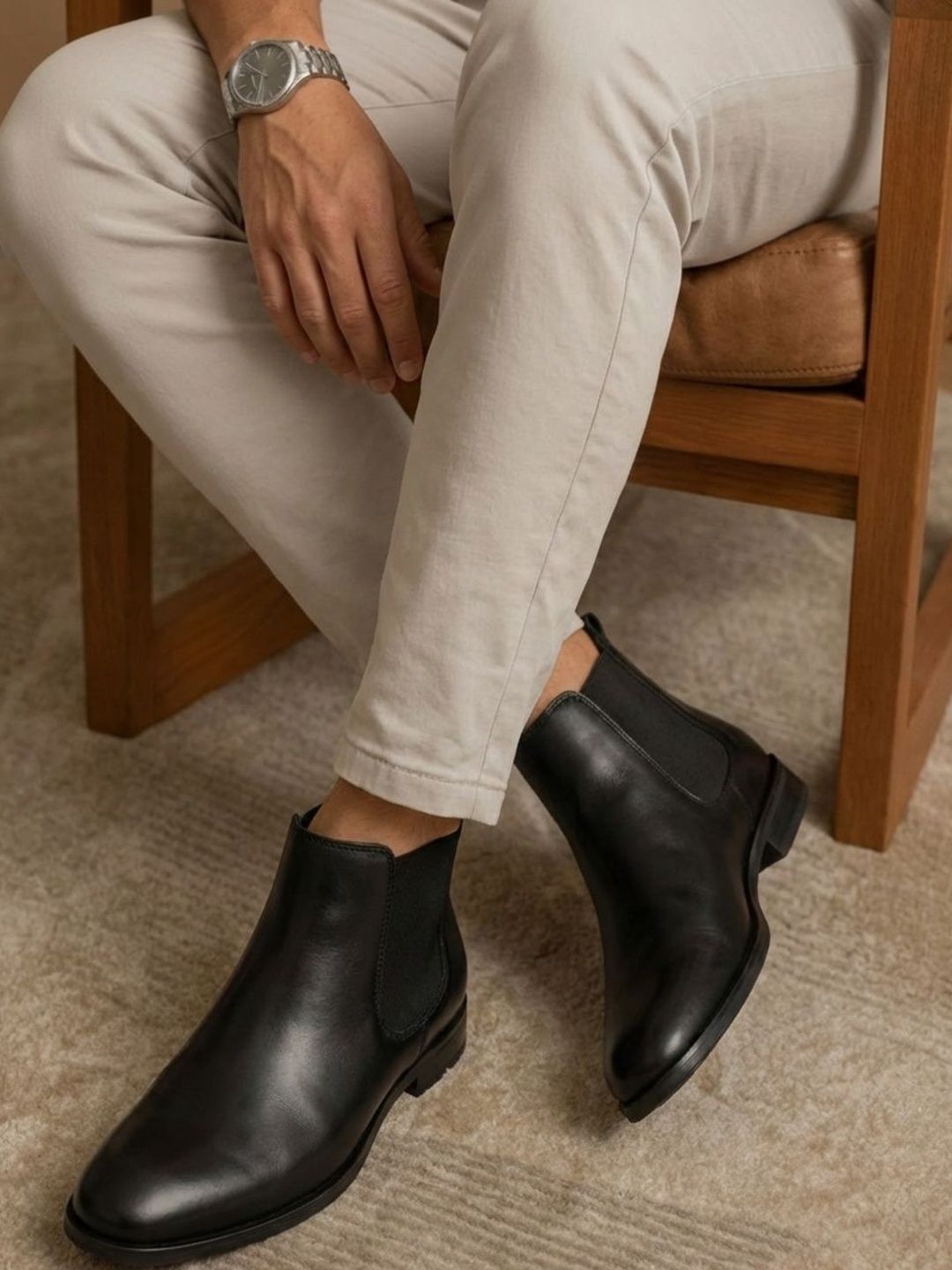 glitchez Men Casual Block-Heeled Chelsea Boots