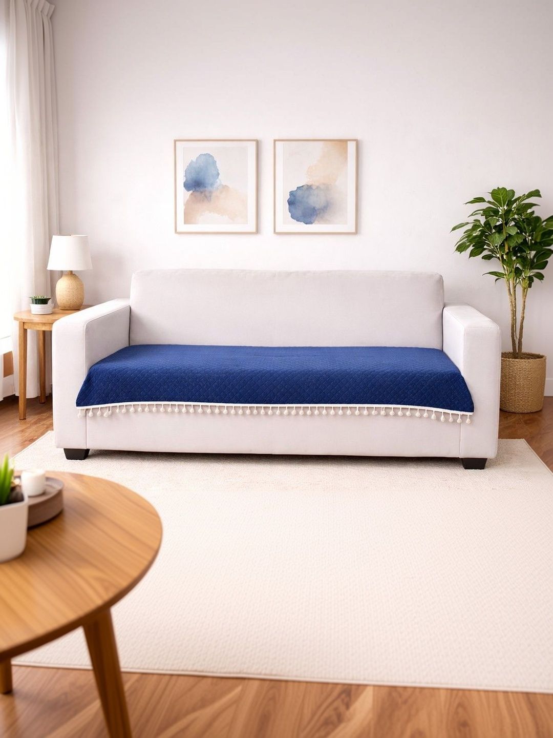 Myntra Elegant Homes Blue & Navy Blue 1 Piece Sofa Cover-image-27