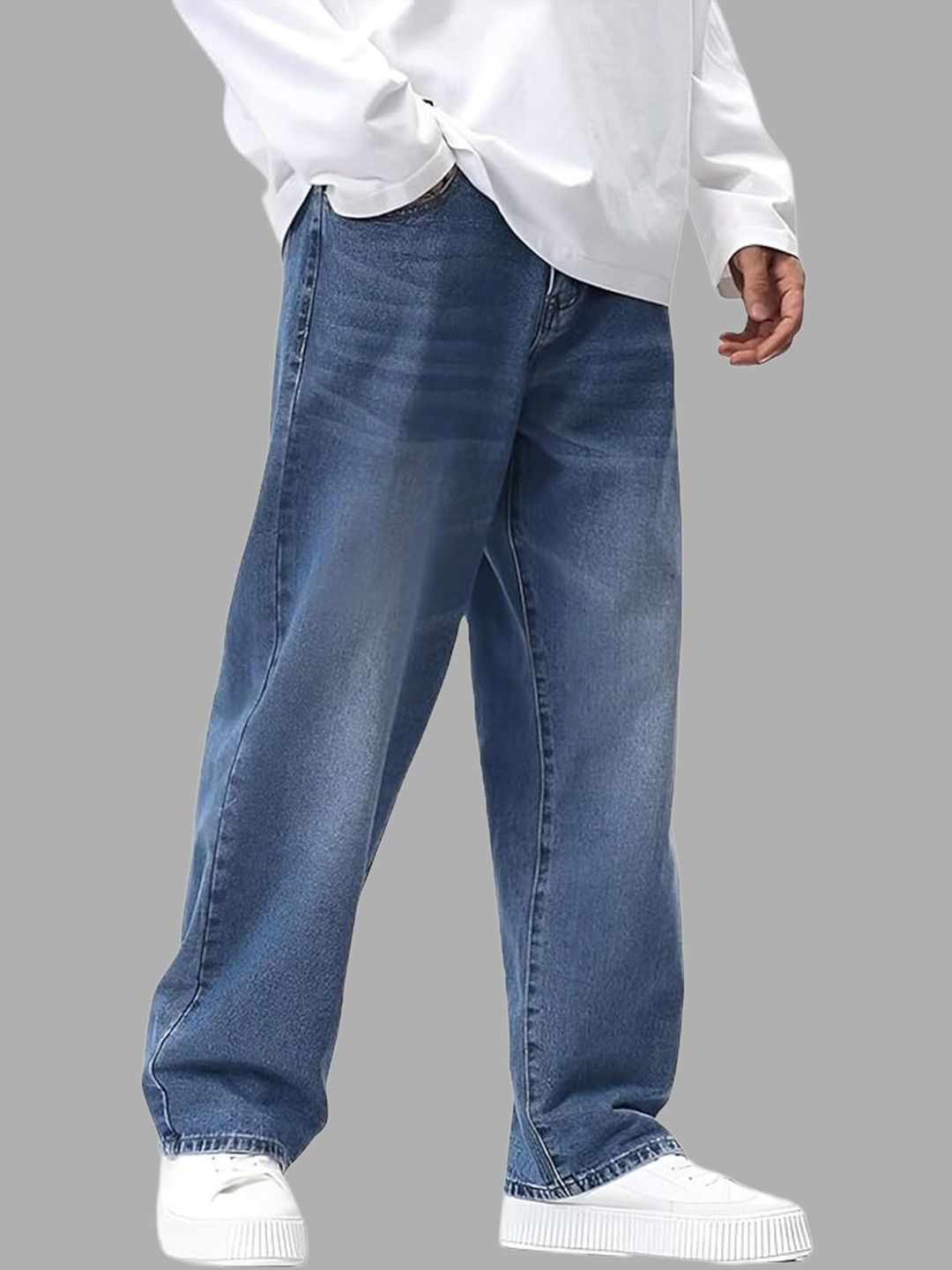 AUSK Men Loose Regular Fit Mid-Rise Light Fade Stretchable Jeans-picture-10