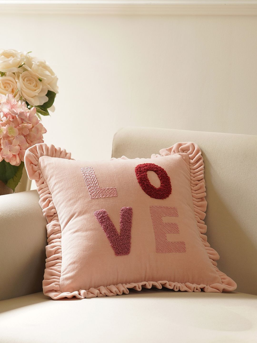 Pure Home and Living Pink & Red Typography Velvet Square Cushion Covers-picture-22