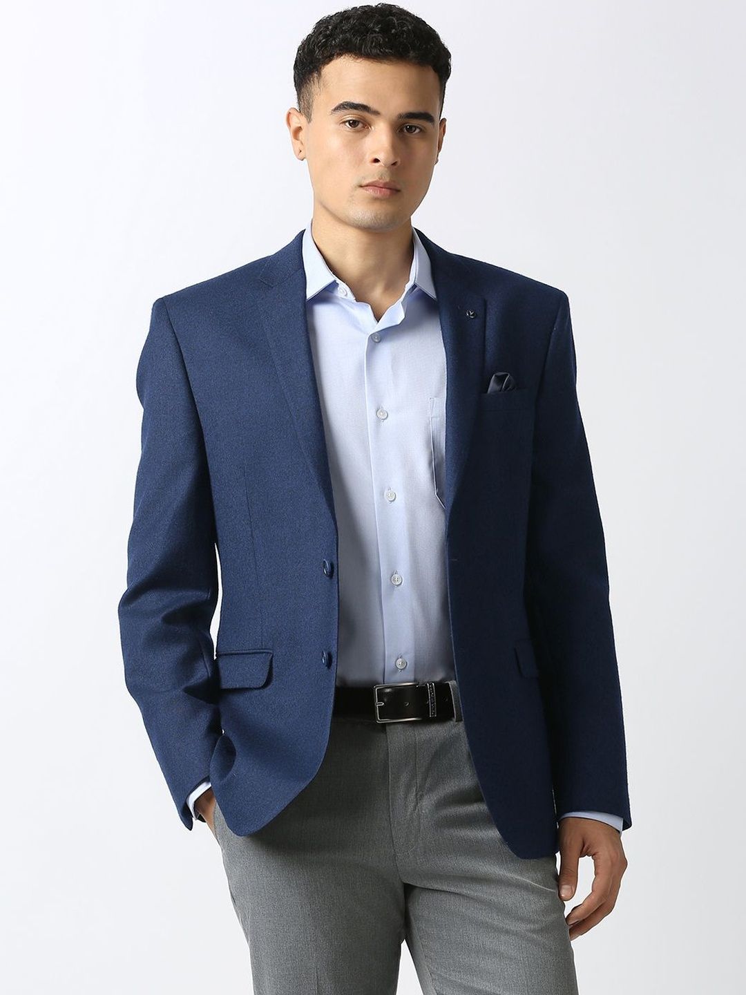 Van Heusen Self Design Notched Lapel Single-Breasted Slim Fit Formal Blazers-picture-12