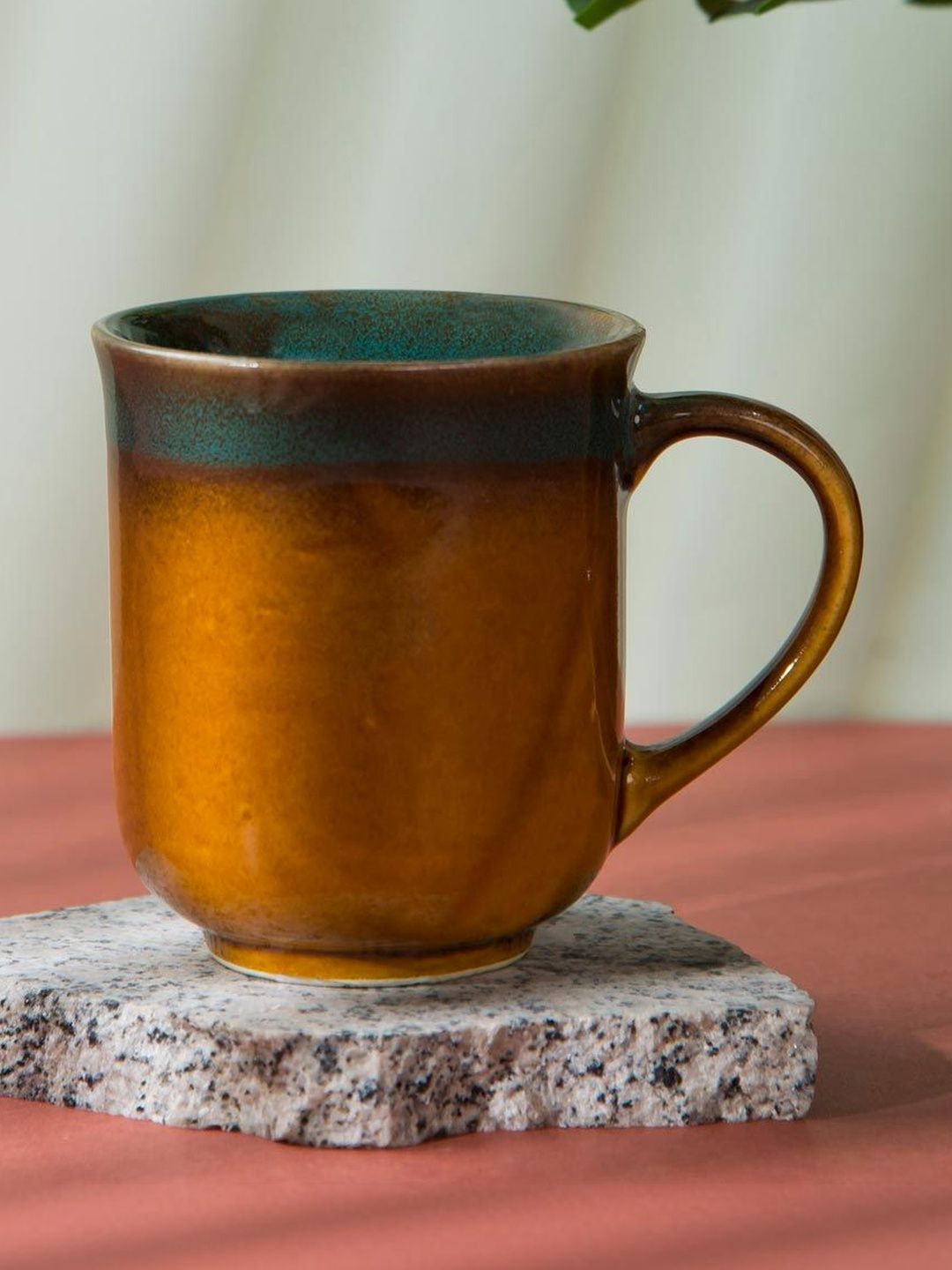 Fabindia Yellow Crafted Textured Ceramic Glossy Mug-image-27