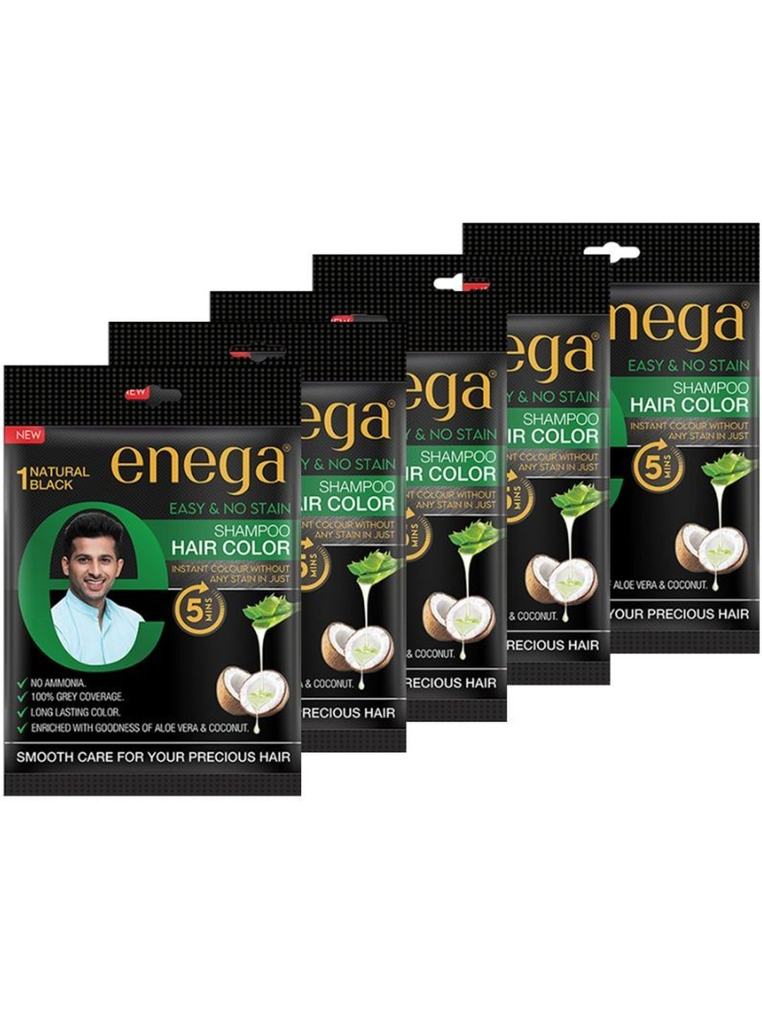 Enega Set Of 6 Hair Color Shampoo With Aloe Vera & Coconut - 20 ml Each - Natural Black-image-40