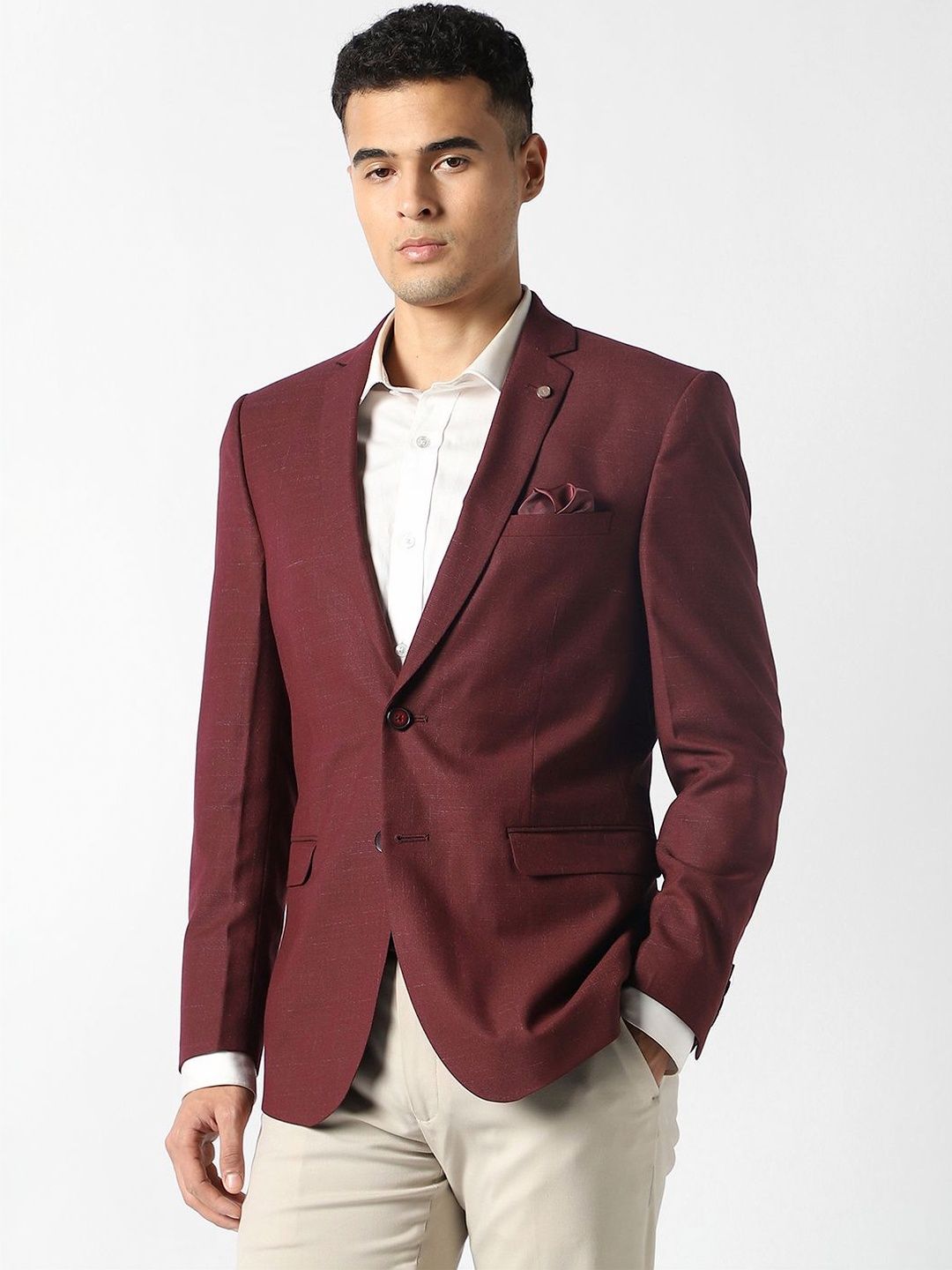 Van Heusen Self Design Notched Lapel Single-Breasted Slim Fit Blazers-picture-42