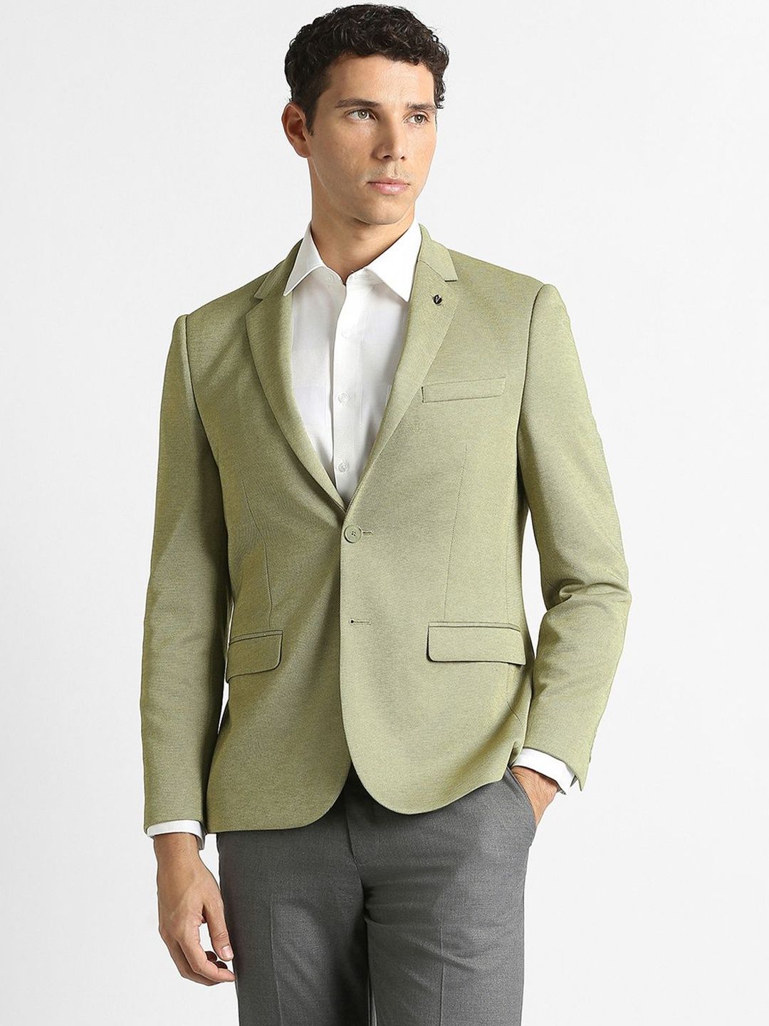 Van Heusen Self Design Notched Lapel Single-Breasted Super Slim Fit Formal Blazers-picture-18