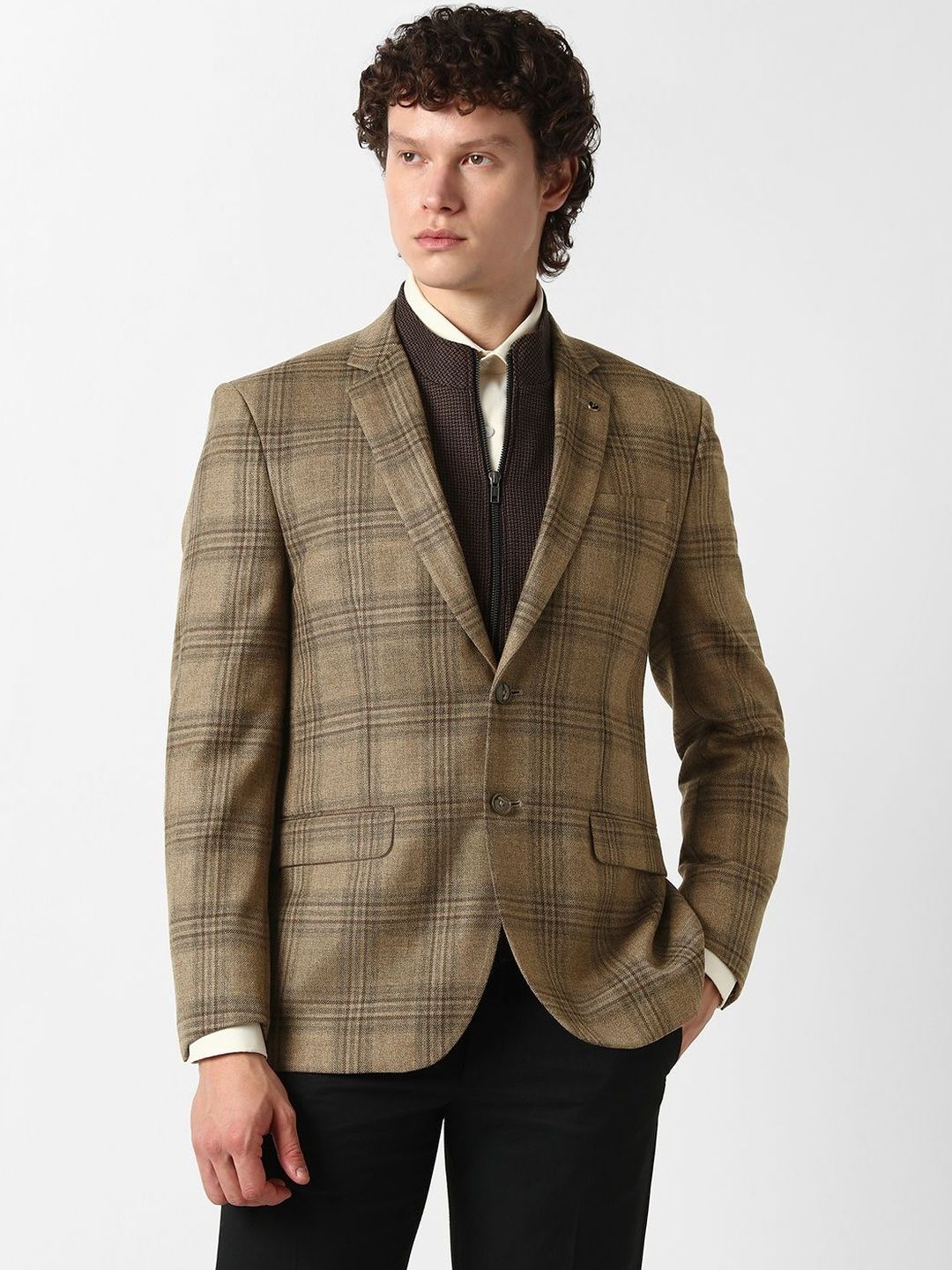 Van Heusen Checked Notched Lapel Single-Breasted Slim Fit Formal Blazers-picture-28