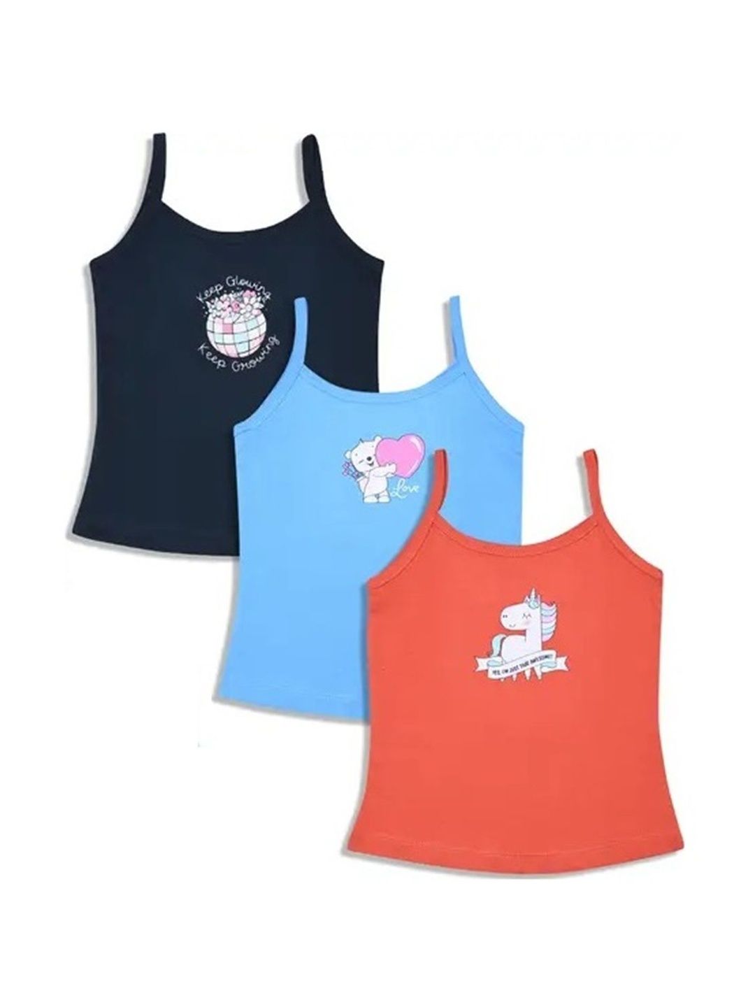 CUCUMBER Girls Pack Of 3 Printed Cotton Camisoles-picture-31