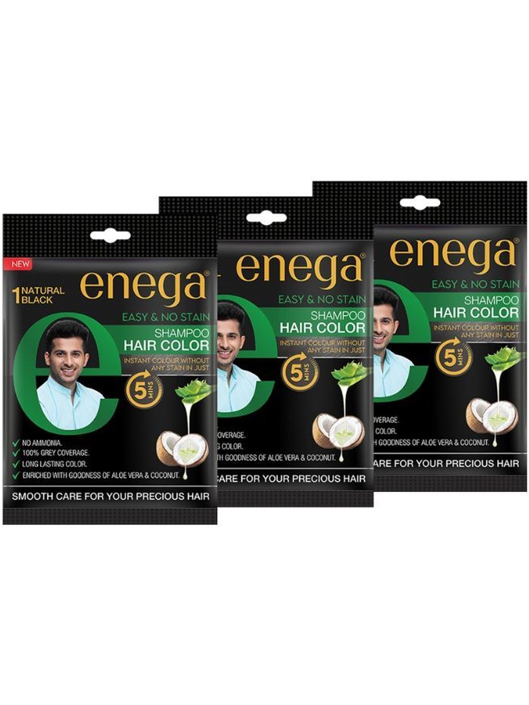 Enega Set Of 3 Hair Color Shampoo With Aloe Vera & Coconut - 20 ml Each - Natural Black-picture-12