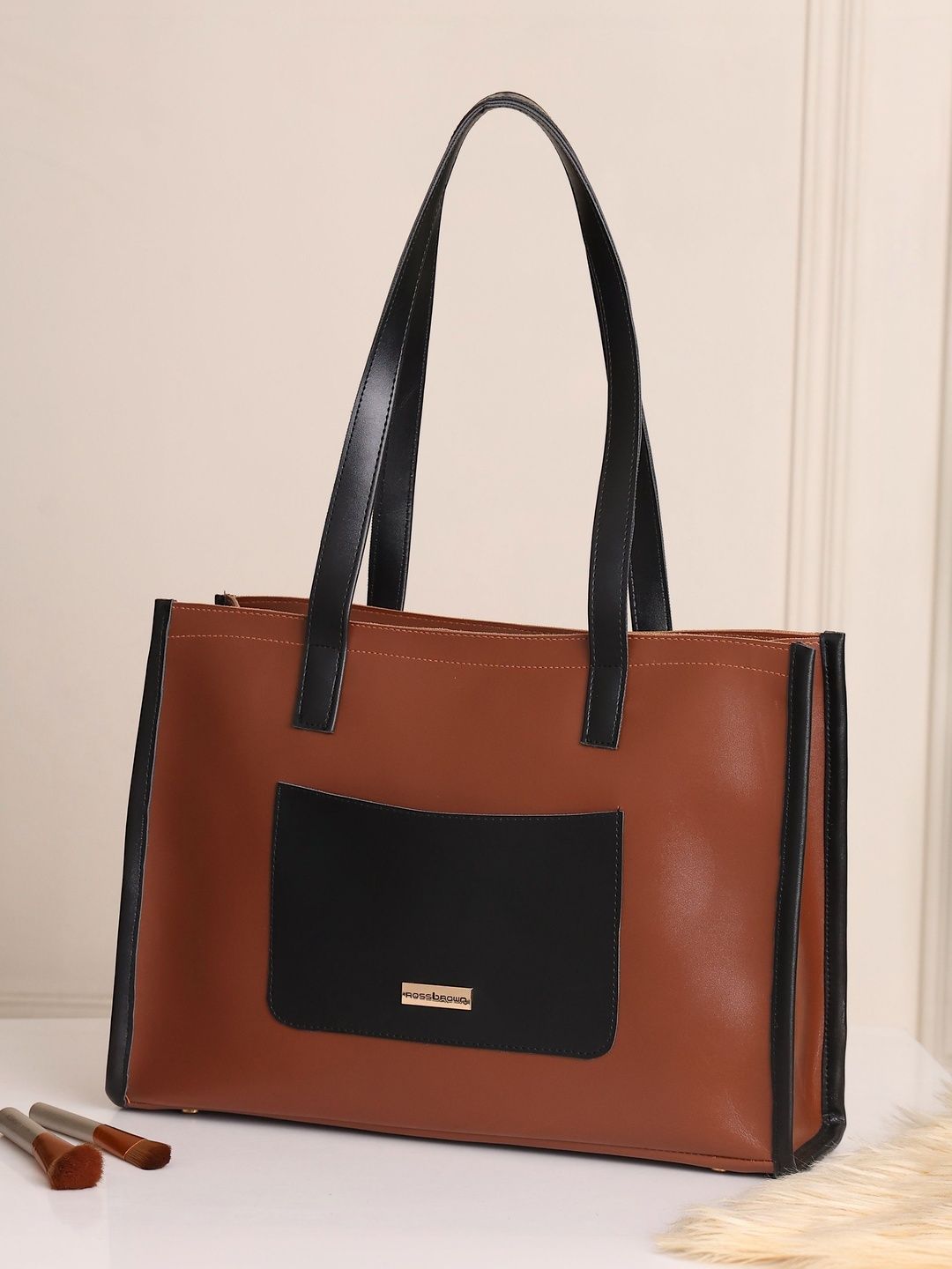 ROSS BROWN Colourblocked PU Oversized Structured Tote Bag-picture-13