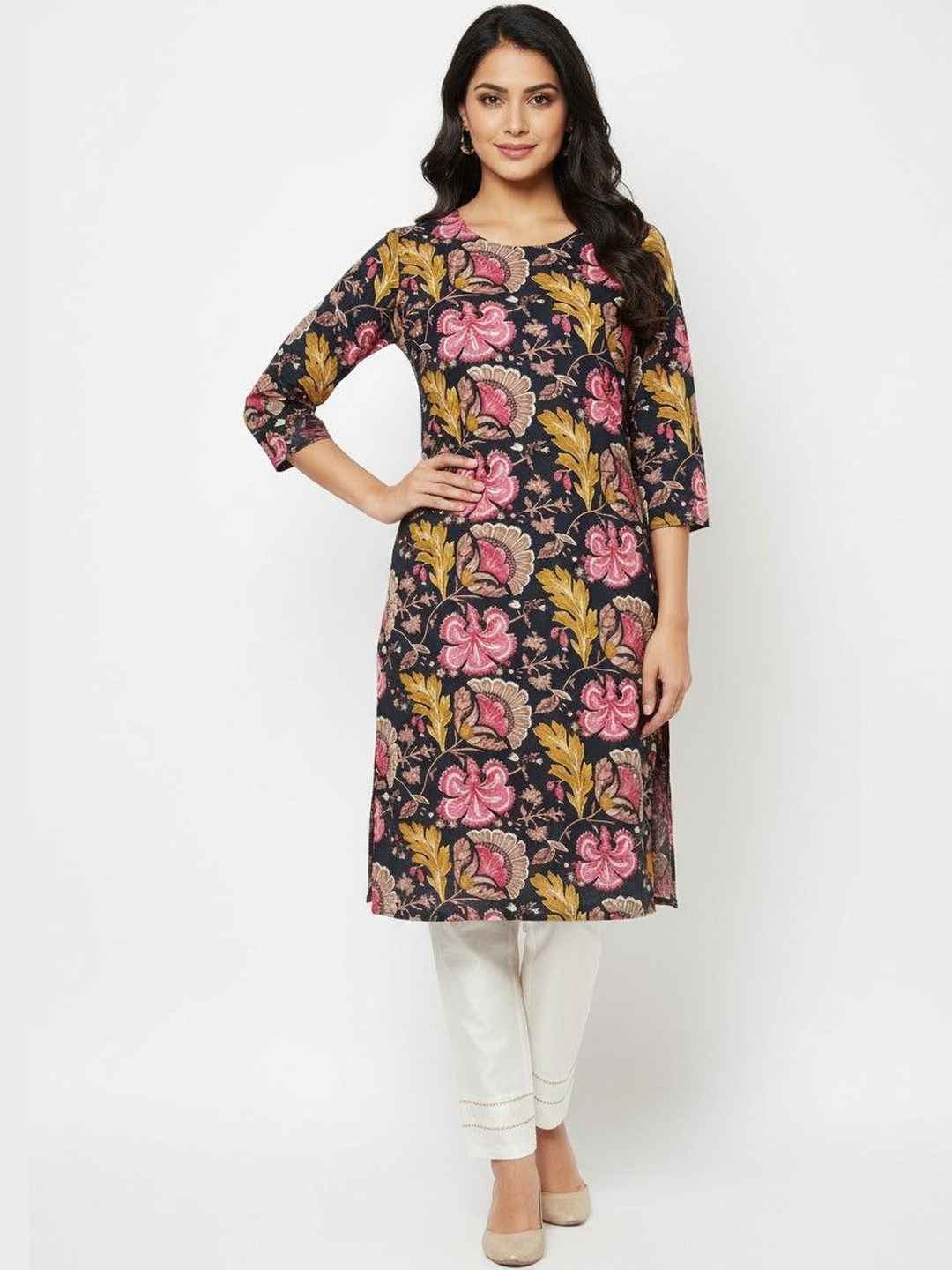 JANKHANA Women Floral Printed Mirror Work Crepe Kurta-picture-44