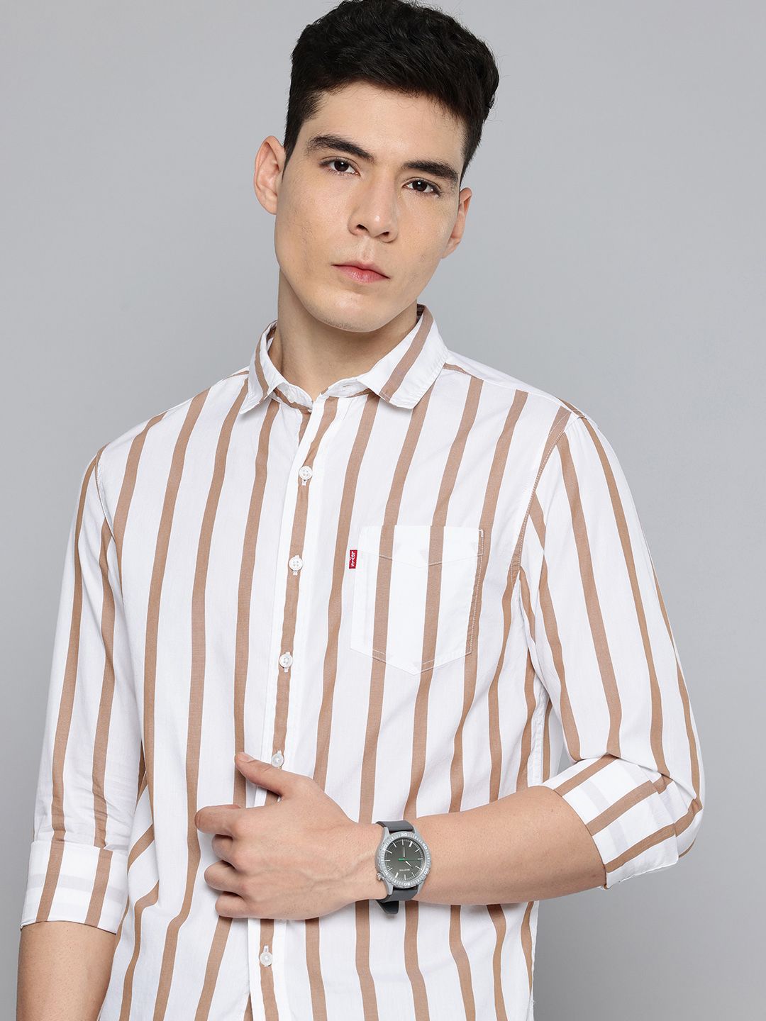 Levis Slim Fit Vertical Striped Pure Cotton Casual Shirt-image-37