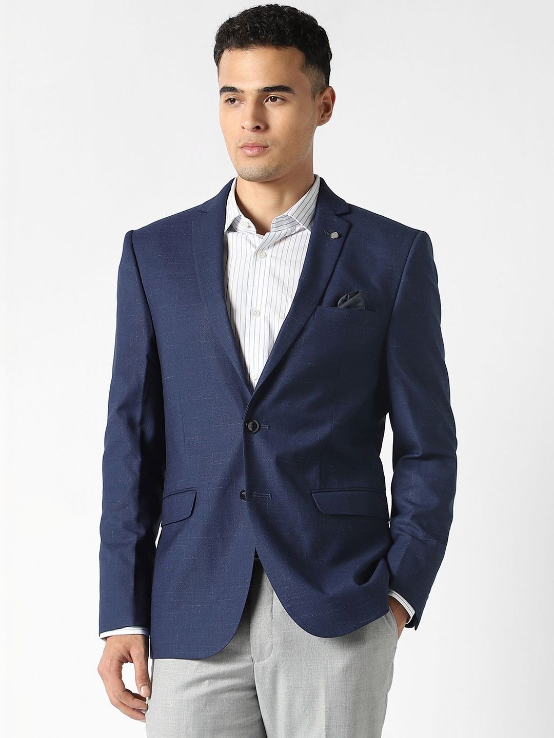 Van Heusen Self Design Notched Lapel Single-Breasted Slim Fit Blazers-picture-34