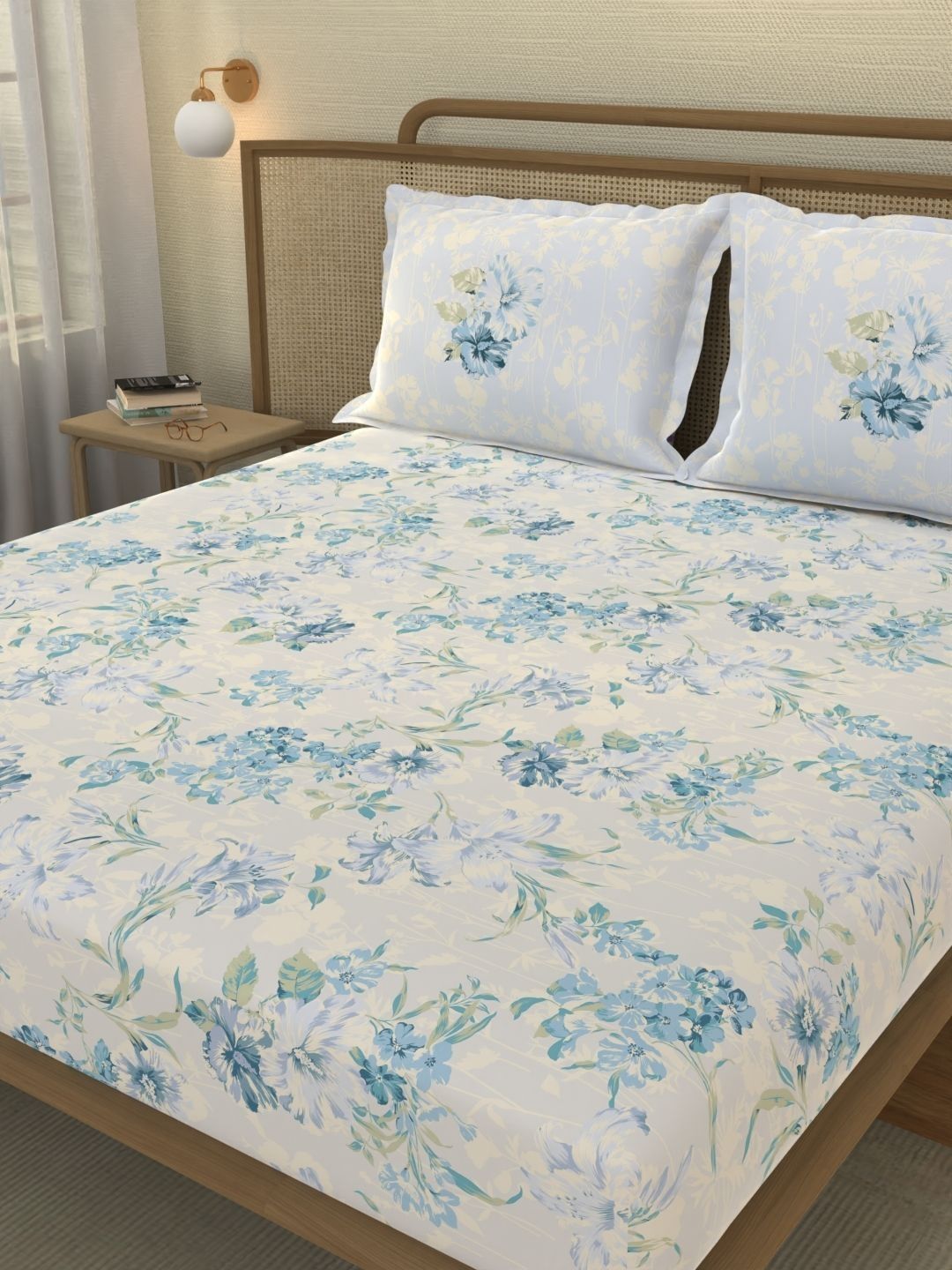 Portico New York Signature White Floral 210 TC Queen Bedsheet with 2 Pillow Covers-image-41
