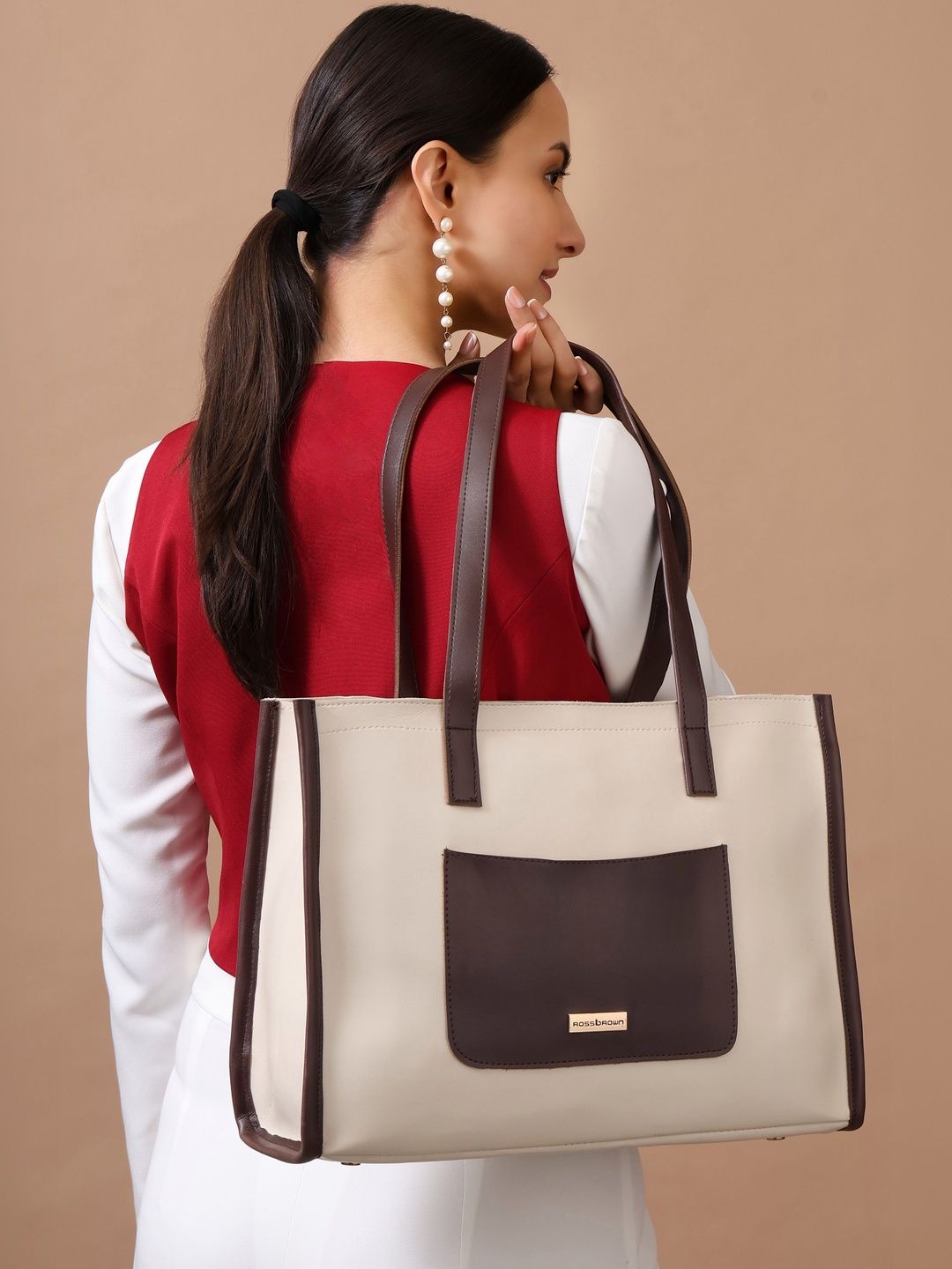 ROSS BROWN Colourblocked PU Oversized Structured Tote Bag-image-30
